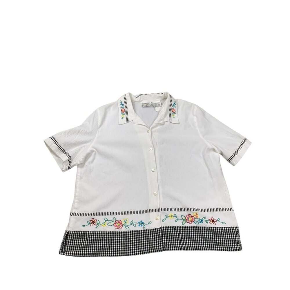 Napa Valley Womens Large White Floral Embroidered Button-Down Shirt VTG Y2K